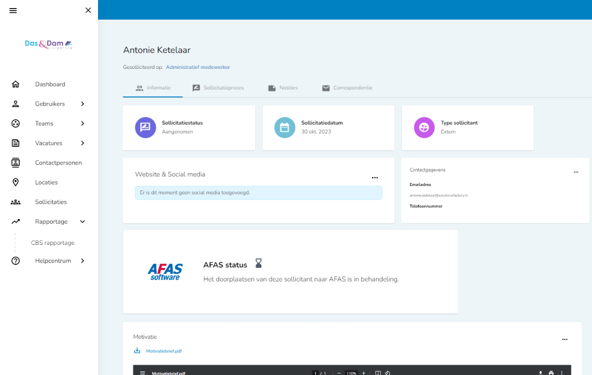 AFAS recruitmentkoppeling in het recruitmentsysteem